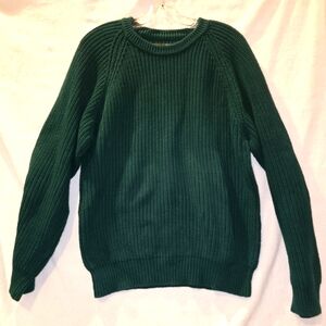 Vintage Men's L Eddie Bauer Green Cotton Knit Sweater